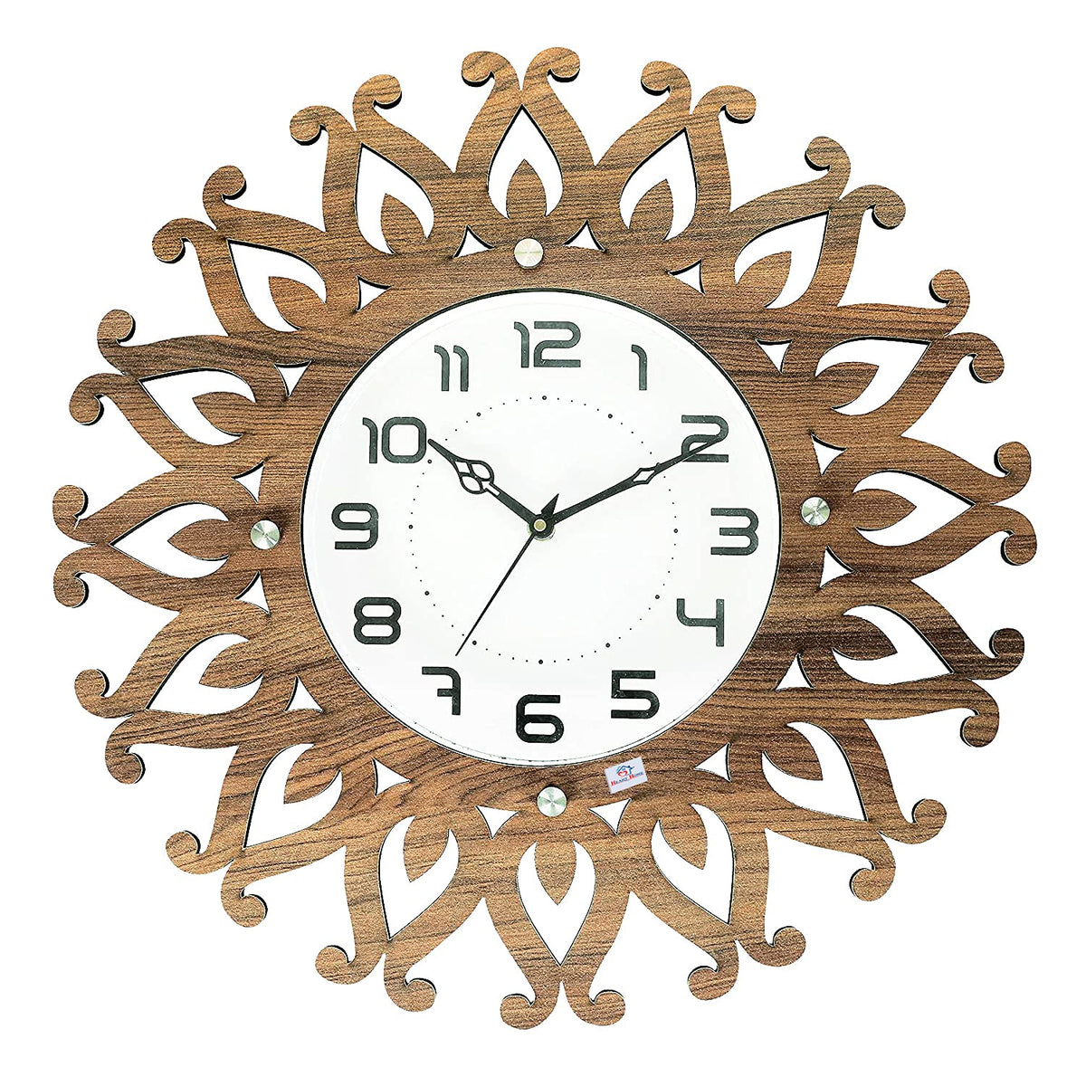 Heart Home Rangoli Design Wooden Decorative Round Wall Clock for Hall/Bedroom/Office (Light Brown)-Hs40Hearth23944