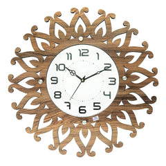Heart Home Rangoli Design Wooden Decorative Round Wall Clock for Hall/Bedroom/Office (Light Brown)-Hs40Hearth23944