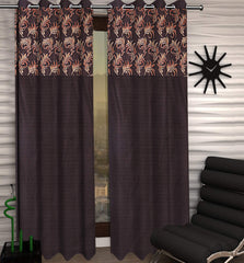 Kuber Industries Leaf Design 2 Pieces Polyester Eyelet Door Curtain 7 Feet (Coffee)-Ctktc14227