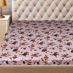 Heart Home Flower Printed PVC Double Bed Mattress Protector, 80"x80" Inch (Cream)