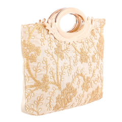 Kuber Industries Embroidered Silk Clutch Ladies Handbag (Cream) - CTKTC022989