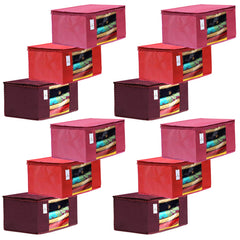 Kuber Industries 12 Piece Non Woven Fabric Saree Cover Set with Transparent Window, Extra Large, Maroon,Pink,Red-CTKTC31959