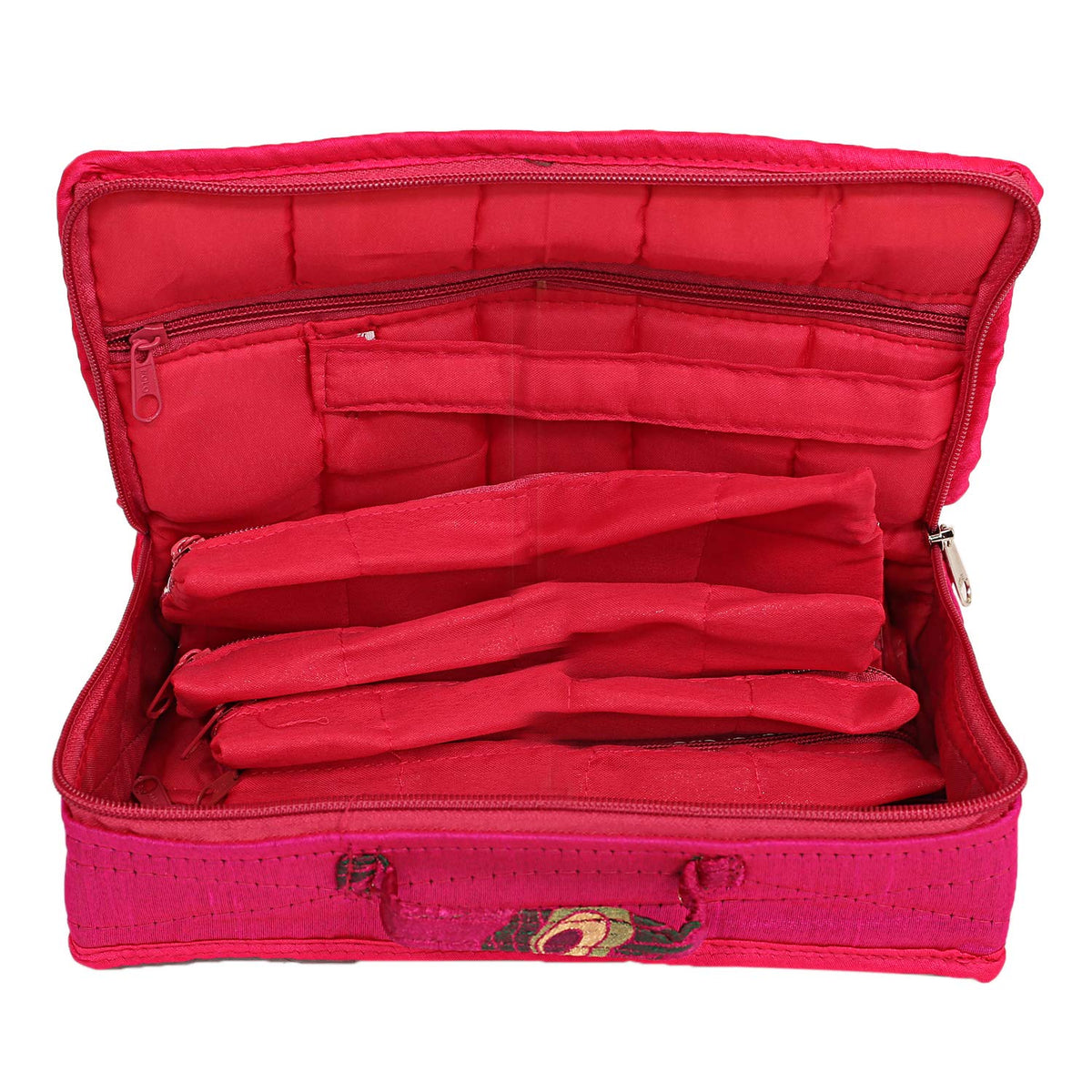 Kuber Industries Brocade Silk Jewellery Kit, Pink
