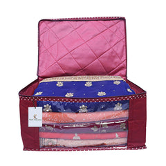 Kuber Industries 3 Layered Quilted 3 Pieces Cotton Saree Cover Set (Maroon) - CTKTC23171