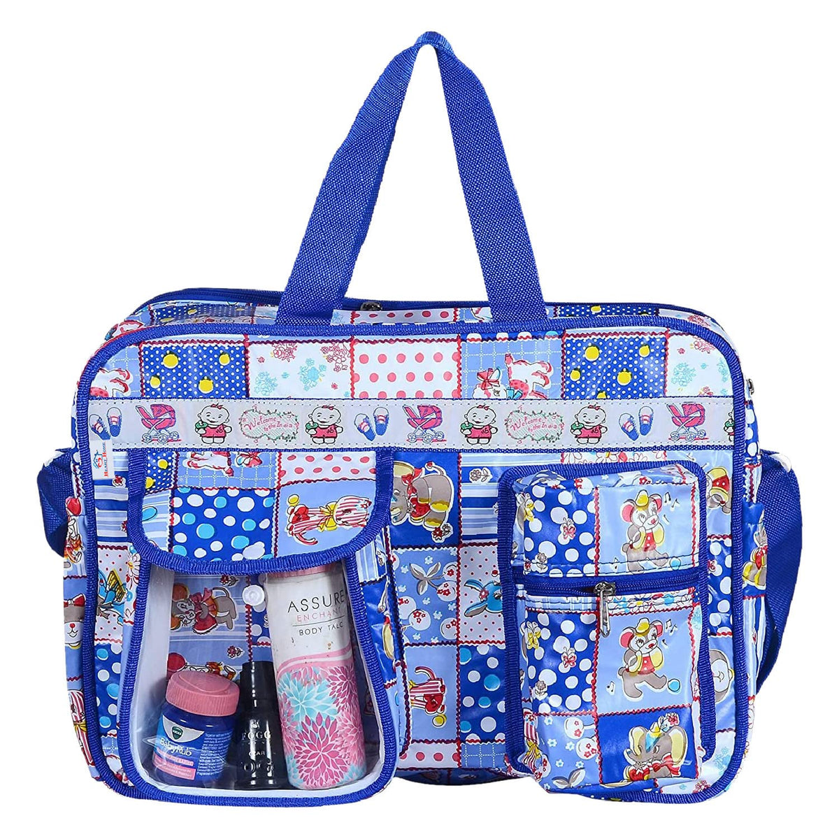 Heart Home PVC Multiuses Teddy Print Mothers Bag/Diapers Bag With Handle For Traveling, storing (Blue) 52HH4012