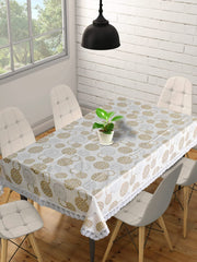 Kuber Industries 60"x90" Rangoli Printed PVC Waterproof, Antislip & Wipe Clean Dinning Table Cover for 6 Seater (Cream)-HS43KUBMART25644