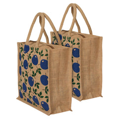 Kuber Industries Fruits Print Jute Reusable Eco-Friendly Hand Bag/Grocery Bag For Man, Woman With Handle Pack Of 2 (Blue) 54KM4361