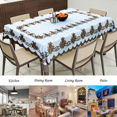 Kuber Industries Cotton Floral Print Waterproof Attractive Dining Table Cover|Tablecloth for Home Decorative, 60x90 Inch (White Brown)