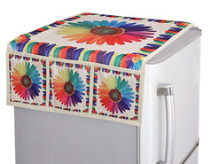 Kuber Industries Flower Print Jute Fridge/Refrigerator Top Cover, Gold-KUBMART10088 (KUBMART010088)