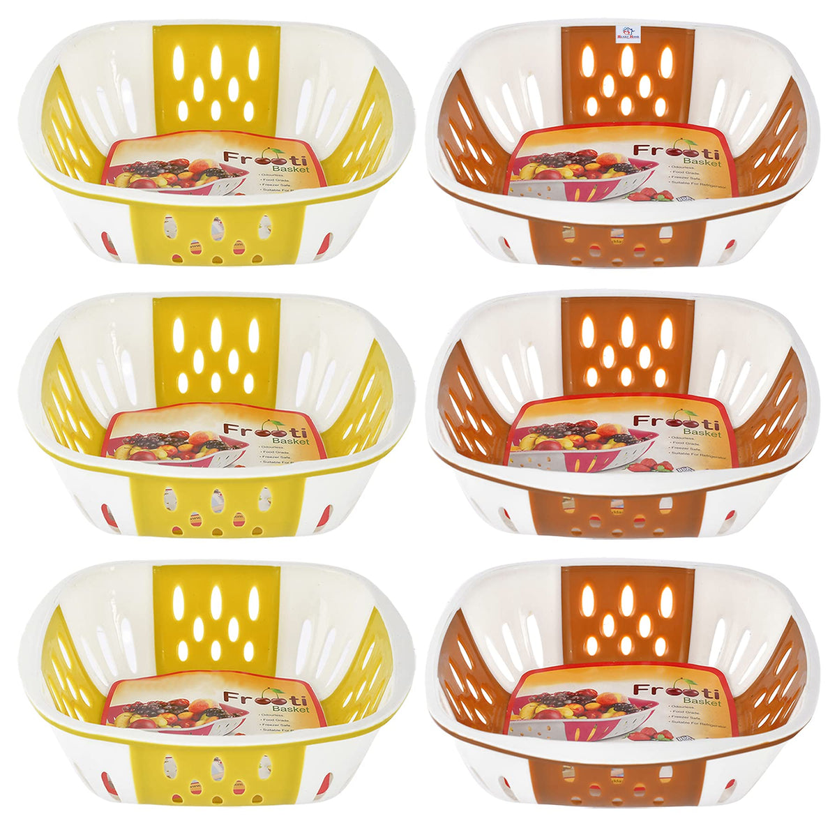 Heart Home Large Plastic Fruit, vegetable Storage Basket- Pack of 6 (Brown & Green)-HS42KUBMART25439