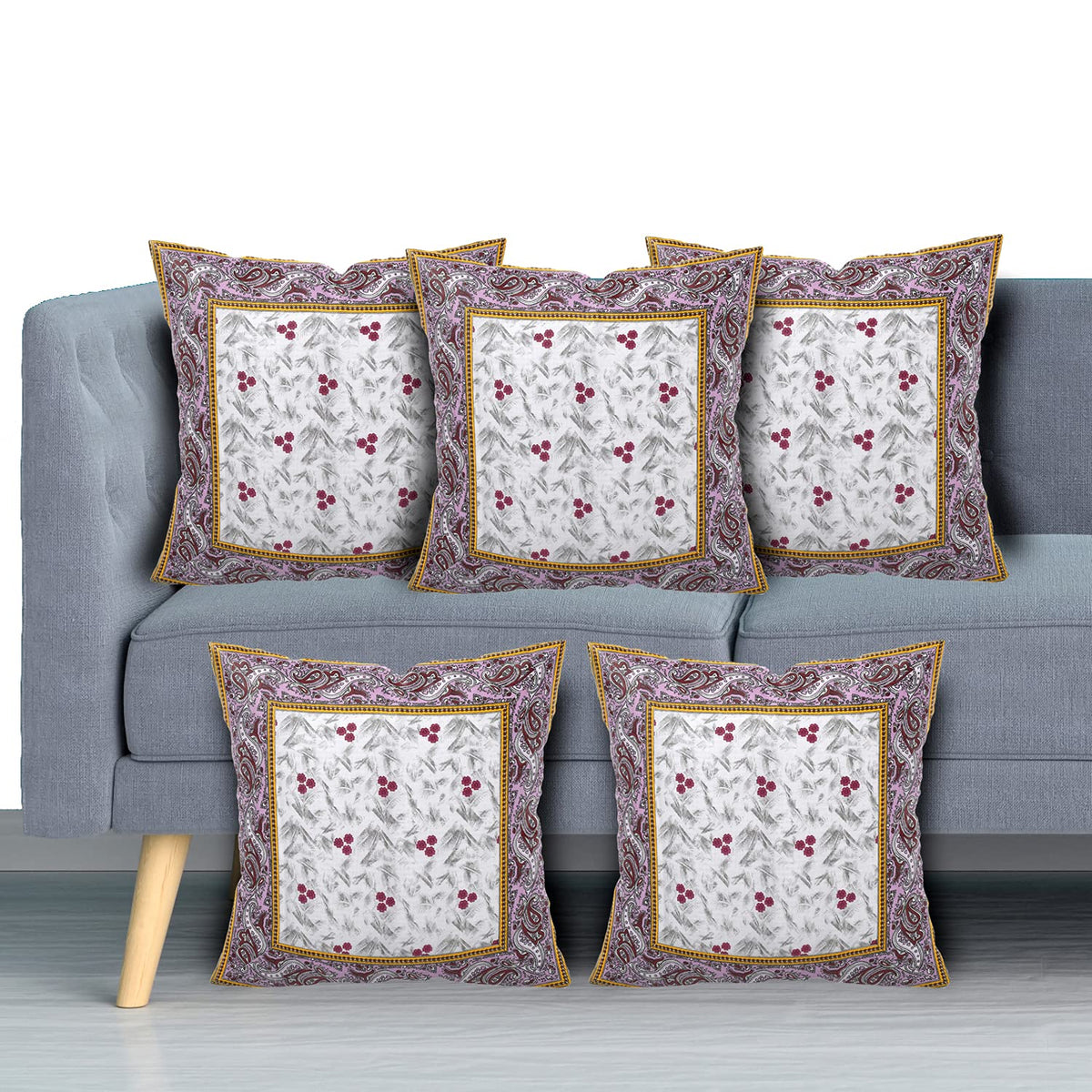 Kuber Industries Flower Design Cotton Decorative Throw Pillow Cover Cushion Covers Pillowcase for Sofa Couch Bed Chair 16x16 Inch-Pack of 5 (Pink) (HS_37_KUBMART020201)