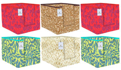 Heart Home Metalic Printed 6 Piece Non Woven Shirt Stacker Wardrobe Organizer Set, (Green, Brown, Red & Beige) - CTHH16673