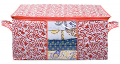 Kuber Industries Leaf Design 2 Piece Non Woven Fabric Underbed Storage Bag,Cloth Organiser,Blanket Cover with Transparent Window, Red & Pink -CTKTC41044,Standard