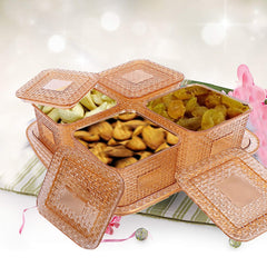 Kuber industries Dazzle Design Plastic Multi Purpose Dry Fruits Tray with Four Bowls Set (Peach)-CTKTC21674