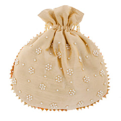 Heart Home Ethnic Clutch Silk Potli Batwa Pouch Bag with Beadwork Gift for Women (Gold) - CTHH013654