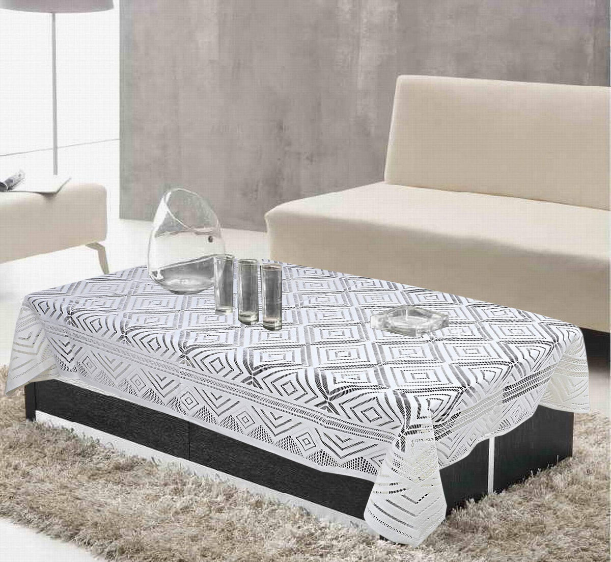 Kuber Industries 4 Seater Cotton Center Table Cover/Table Cloth|Premium Cotton|Size 150 x 100 x 1 CM (White) Pack of 1