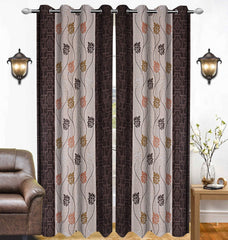Kuber Industries Floral Design 4 Pieces Polyester Eyelet Door Curtain 7 Feet (Coffee)-CTKTC30192