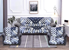 Kuber Industries Leaf Print 6 Piece Velvet 5 Seater Sofa Cover Use Both Side, Living Room, Drawing Room, Bedroom, Guest Room - Black-KUBMART011150