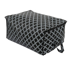 Heart Home Non-Woven Check Print Jumbo Underbed Storage Bag|Clothes Organizer For Clothes, Quilts, Blankets With Handle Pack of 2 (Black)