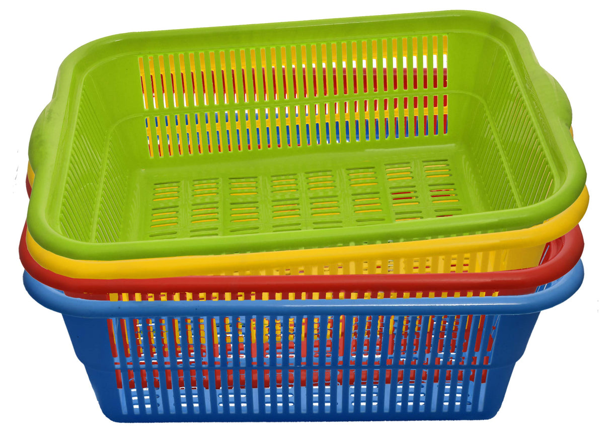 Kuber Industries 4 Pieces Plastic Kitchen Vegetables and Fruits Basket Multipurpose Organizers,Small Size,Green & Blue & Red & Yellow