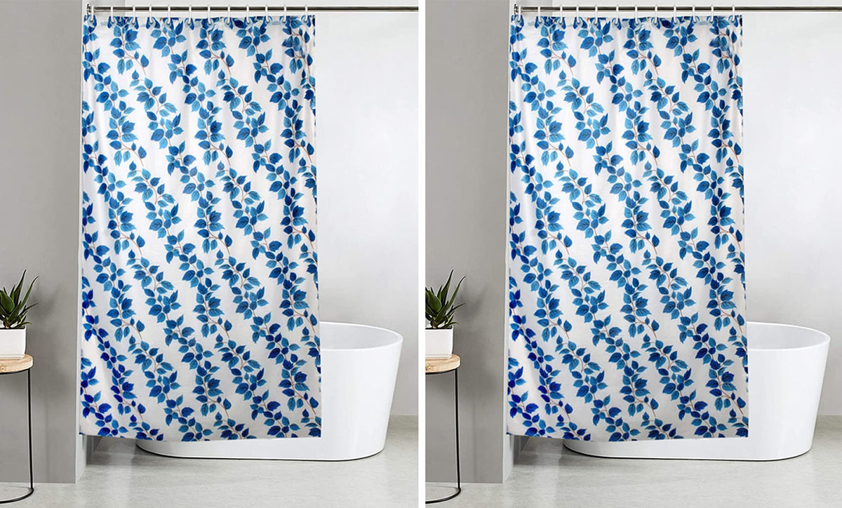 Kuber Industries 0.20mm Leaf Printed PVC AC Curtain with Hooks,7 Feet, Pack of 2 (Blue)