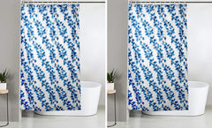Kuber Industries 0.20mm Leaf Printed PVC AC Curtain with Hooks,7 Feet, Pack of 2 (Blue)