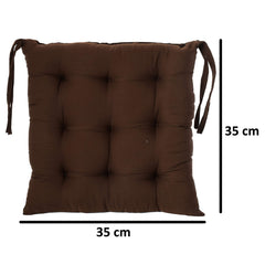 Kuber Industries 4 Pieces Cotton Decorative Fabric Chair pad/Back Support/Seat Cushion with Ties and Handmade Quilting,14" x 14" Inch (Brown) - CTKTC46182