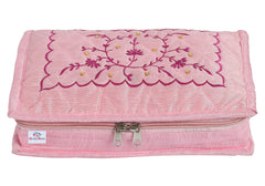 Heart Home Embroidery Design Portable Jewellery Organizer With 6 Tranasparent Pockets For Keeps Your Jewellery,Earrings, Pendants Organized And Secure- Pack of 3 (Pink)