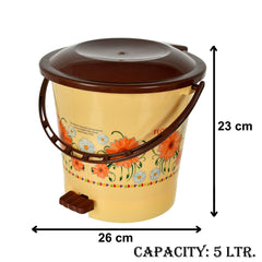 Kuber Industries Flower Printed Plastic Pedal Dustbin With Lid & Handle For Home/Kitchen/Office, 5 Ltr (Yellow) (HS39KUBMART022439)