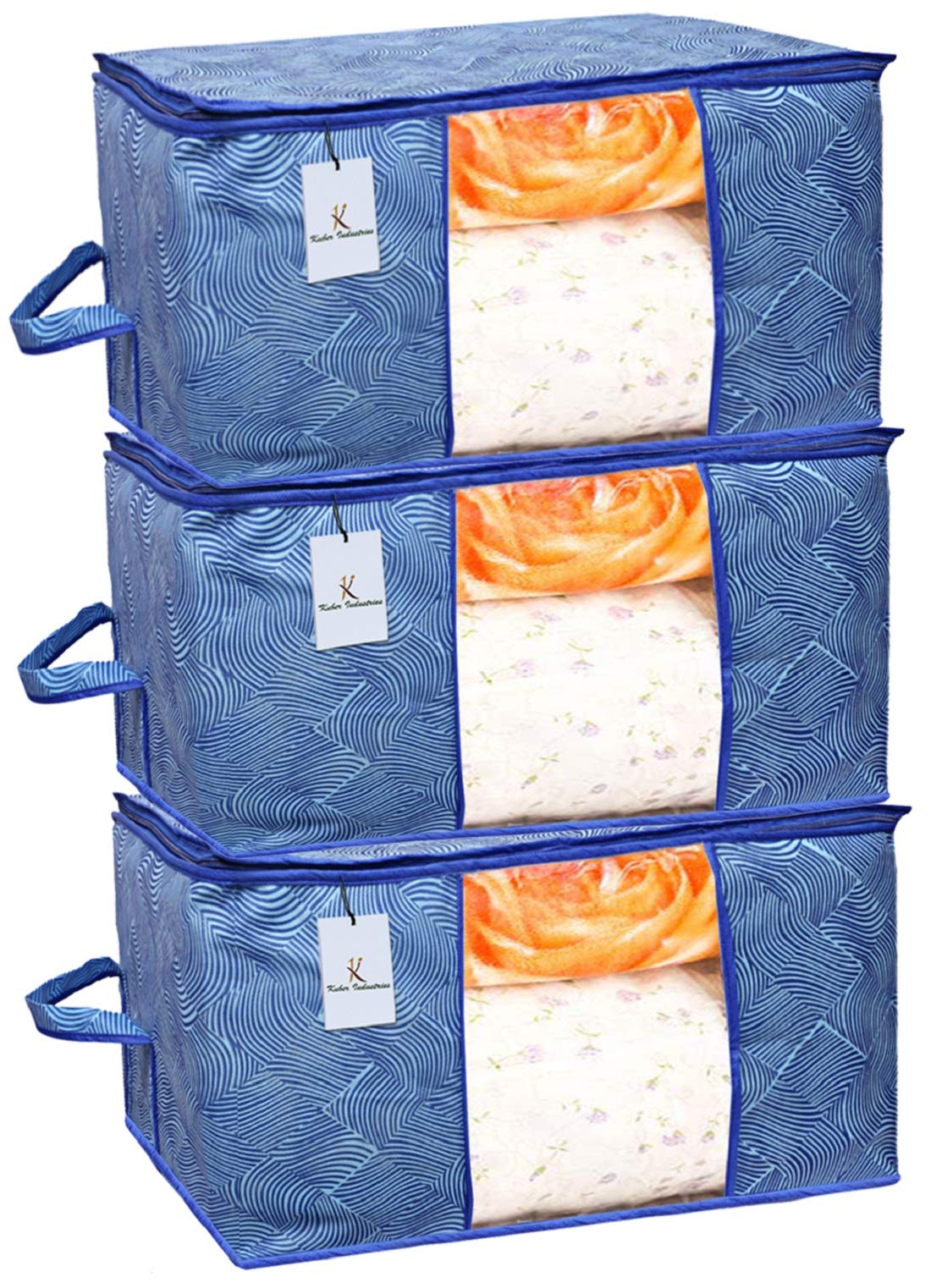 Kuber Industries Leheriya Design Rectangular Underbed Storage Bag|Storage Organiser|Blanket Cover (Royal Blue)