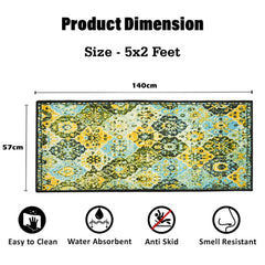 Kuber Industries Bedside Runner | Microfiber Carpet for Bedroom | Anti Skid Runner for Hall | Comfortable Persian Texture Runner Home D cor | 5x2 Feet | Multicolor