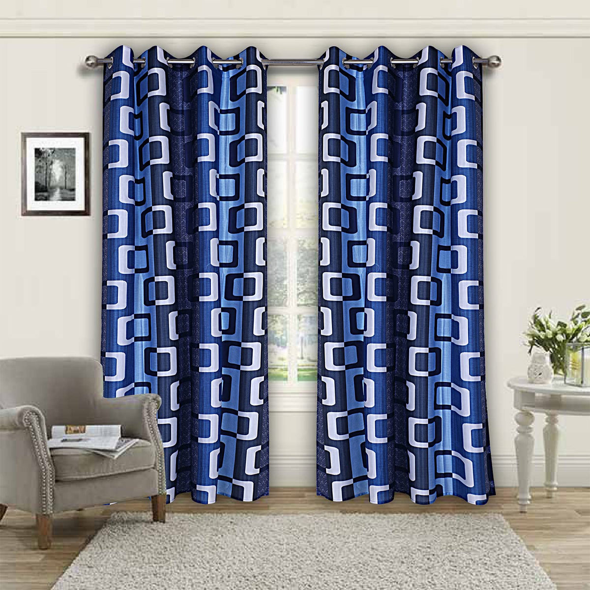 Kuber Industries Curtain|Door Curtain 7 Feet|Black Out Curtain for Door|Faux Silk Curtains with Eyelet|Set of 2 (Blue)