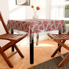 Heart Home Square Table Cover for 4 Seater|PVC Waterproof Flower Pattern Tablecloth Indoor & Outdoor|48x48 Inch (White)
