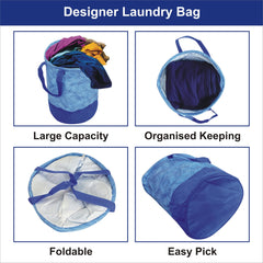 Homestic Canvas Waterproof Round Laundry Basket For clothes|Foldable Toy Storage Organizer|Reinforced Handle With Sturdy Base|Capicity 45 Ltr (Blue)