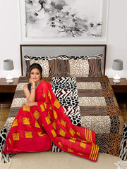 Kuber Industries Double Bedsheet|Glace Cotton Stone Print Bedsheet with 2 Pillow Covers for Living Room|Bedroom|90x100 Inch (Black & Brown)