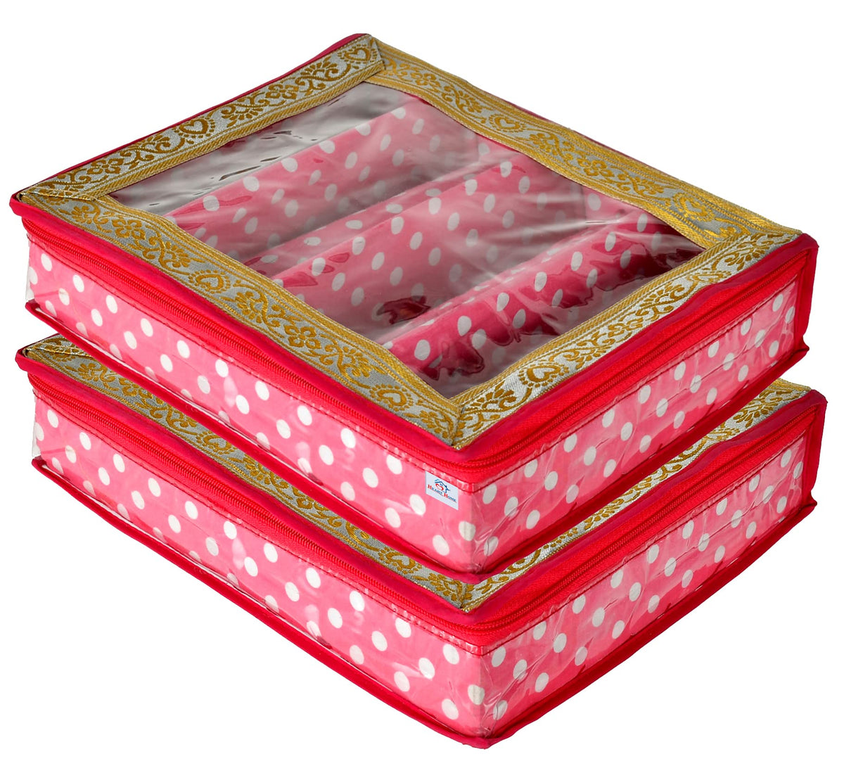 Heart Home Dot Printed Laminated 4 Rod Bangle, Chudi, Watches & Bracelet Box/Organizer With Transparent Top- Pack of 2 (Pink)-HS43HEARTH25543