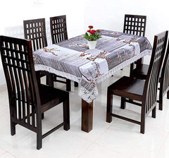 Kuber Industries Floral PVC 6 Seater Dining Table Cover - Grey (CTKTC05155)