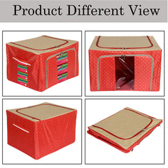 Kuber Industries Dots Print Living Box - Wardrobe Organizer, Cloth Storage Bags with Zip - 66 Litre,Red (F_26_KUBMART016907)