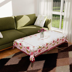 Heart Home Kuber Industries Center Table Cover | PVC Cup Design with Floral Border Table Cover | Luxurious Table Protector Cover without Lace for Home | 40X60 Inch | Pink