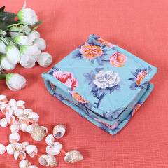 Kuber Industries Jewellery Kit | Cotton Green Flower Cosmetic Kit | Travel 5 Pouch Jewellery Box | Makeup Kit for Watches | Bracelets | Earring | Small Size| Green