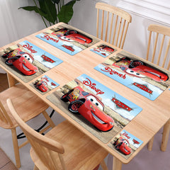Heart Home Multiuses Car Print PVC Table Placemat with 6 Coasters for Kitchen, Dining Table Set of 6 (Beige) 52HH4060