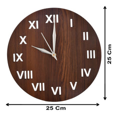 Heart Home Roman Number Round Shaped Wooden 10" Wall Clock (Brown, Standard - 25cm x 25cm)