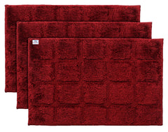 Heart Home Square Design Velvet Doormat, Pack of 3 (Maroon)