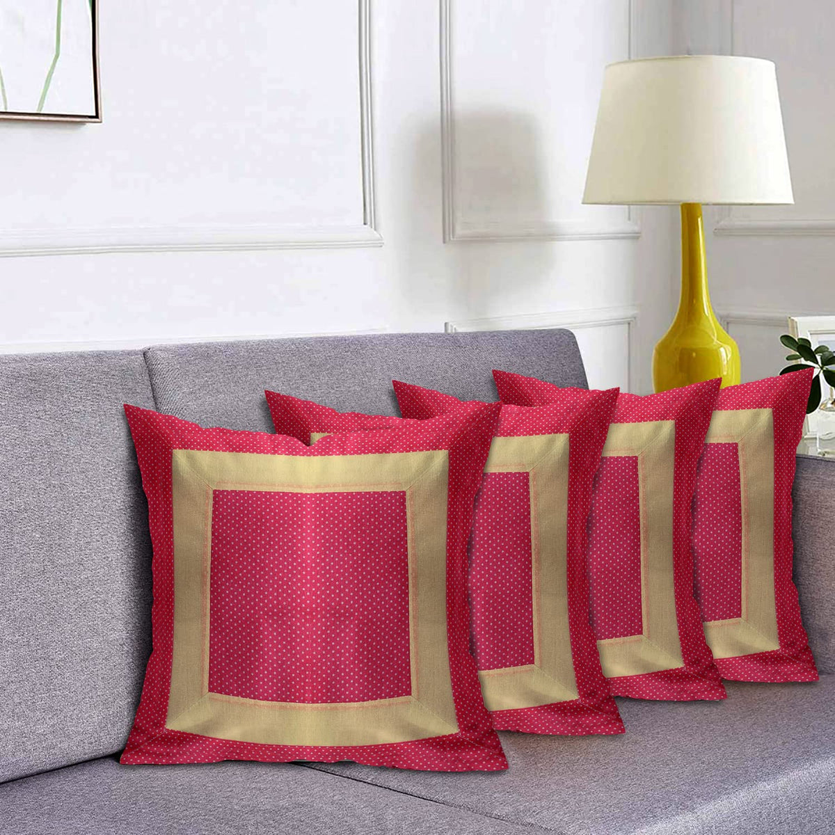 Kuber Industries Dot Print Soft Decorative Square Cushion Cover, Cushion Case For Sofa Couch Bed 16x16 Inch- Pack of 4 (Pink)