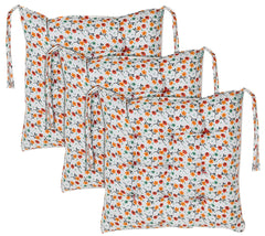 Heart Home Flower Printed Microfiber Square Chair Pad Seat Cushion for Rocking Chair, Office Chair, Dinning Chair, Indoor/Outdoor with Ties, 18 * 18 Inch- Pack of 3 (White)