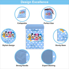 Homestic Disney Foldable Laundry Basket With Lid & Handle|Square Storage Box For clothes|Kids Toys Storage Organizer|Sturdy Cardboard Base|Disney Kids Team Mickey Print (Royal Blue)