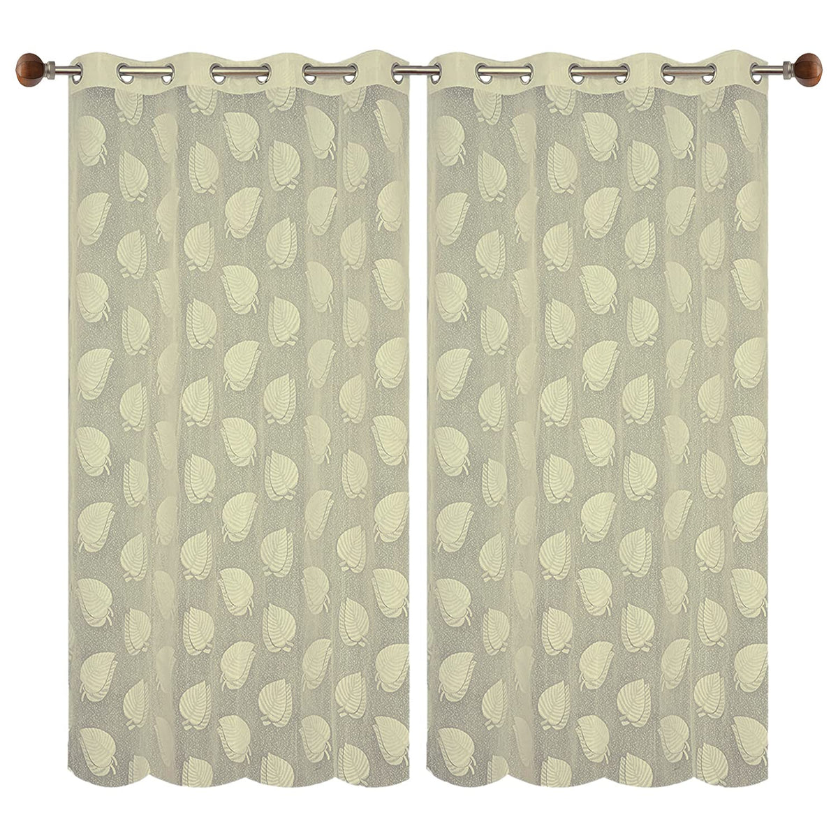 Kuber Industries Leaf Print 7 Feet Cotton Door Curtain for Living Room, Bed Room, Kids Room with 8 Eyelets Pack of 2 (Cream)-50KM01066