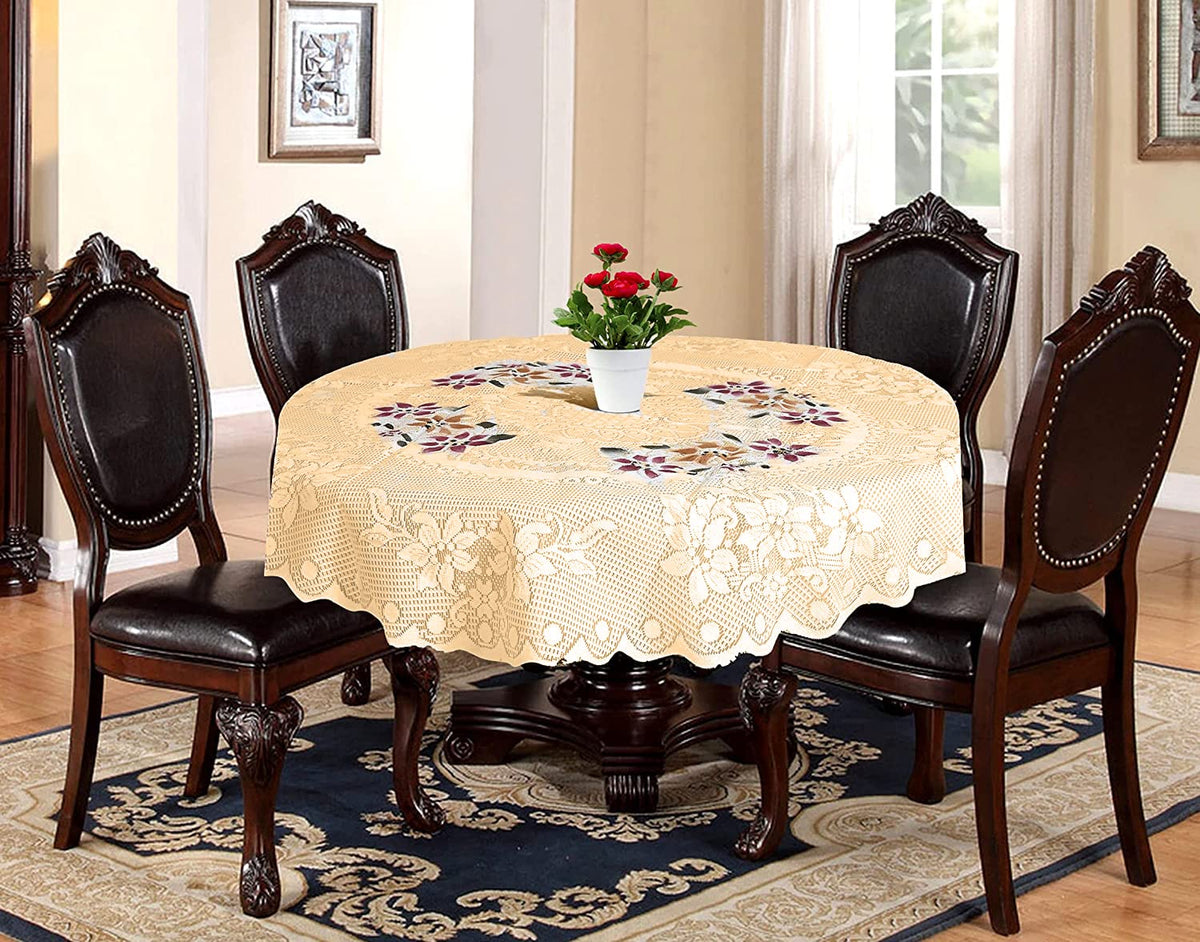 Kuber Industries Flower Printed Home Decorative Luxurious Round Table Cover/Table Cloth, 40"x40" (Cream)-44KM0122