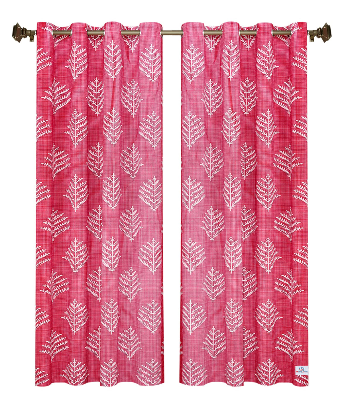 Heart Home Leaf Printed Home Décor Door Curtain with 8 Eyelet, 7 Feet- Pack of 2 (Pink)-HS43HEARTH25588