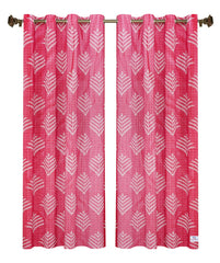 Heart Home Leaf Printed Home Décor Door Curtain with 8 Eyelet, 7 Feet- Pack of 2 (Pink)-HS43HEARTH25588